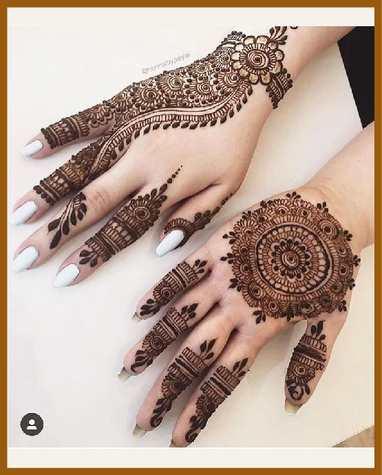 Fashionable Stylish Back Hand Mehndi With Circular Mandala And Flowers